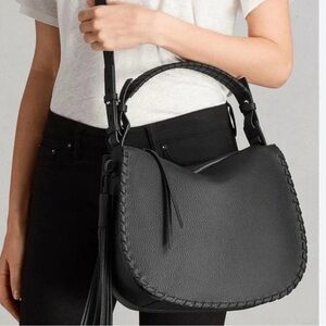 All Saints Black Braided-Handle Leather Shoulder Bag